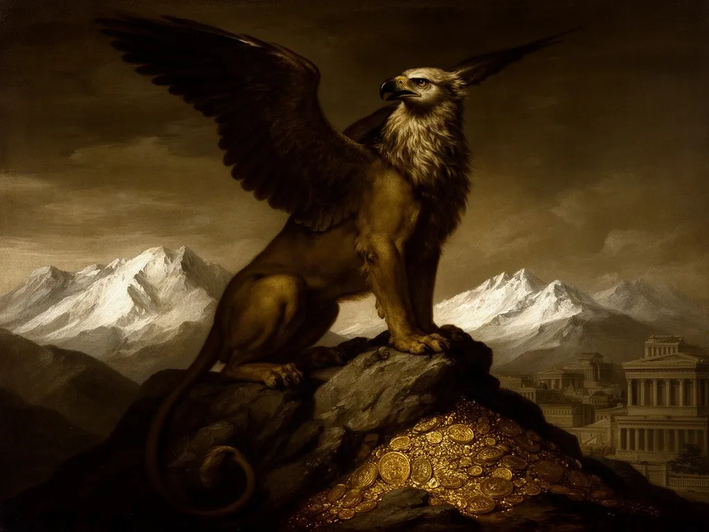ภาพวาดอสูร กริฟฟิน (Griffin) ในหมวดสัตว์ผสมและมนุษย์กึ่งสัตว์ — ตำนานเทือกเขาตะวันออกและเฮโรโดตัส