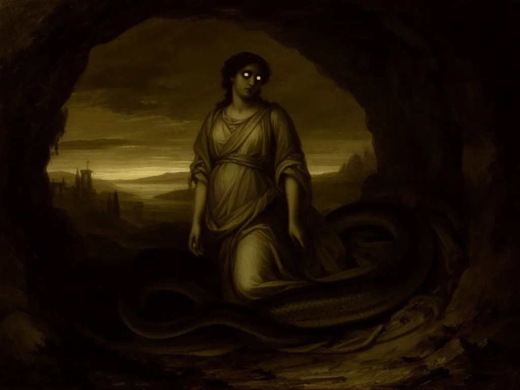 ภาพวาดอสูร ลามีอา (Lamia) ในหมวดปีศาจแห่งโลกใต้ดินและราตรี — ตำนานของเทพีเฮราและซุส