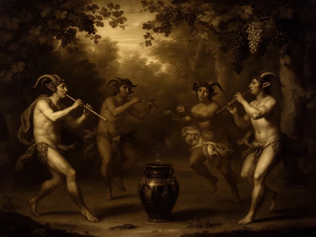 ภาพวาดอสูร ซาเทียร์ (Satyrs) ในหมวดสัตว์ผสมและมนุษย์กึ่งสัตว์ — บริวารของไดโอนิซัส