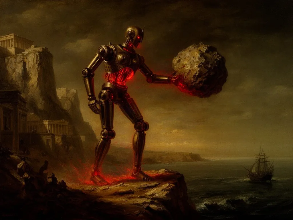ภาพวาดอสูร ทาลอส (Talos) ในหมวดสัตว์ร้ายแห่งวีรกรรมและวีรบุรุษ — การเดินทางของเจสันและอาร์โกนอต